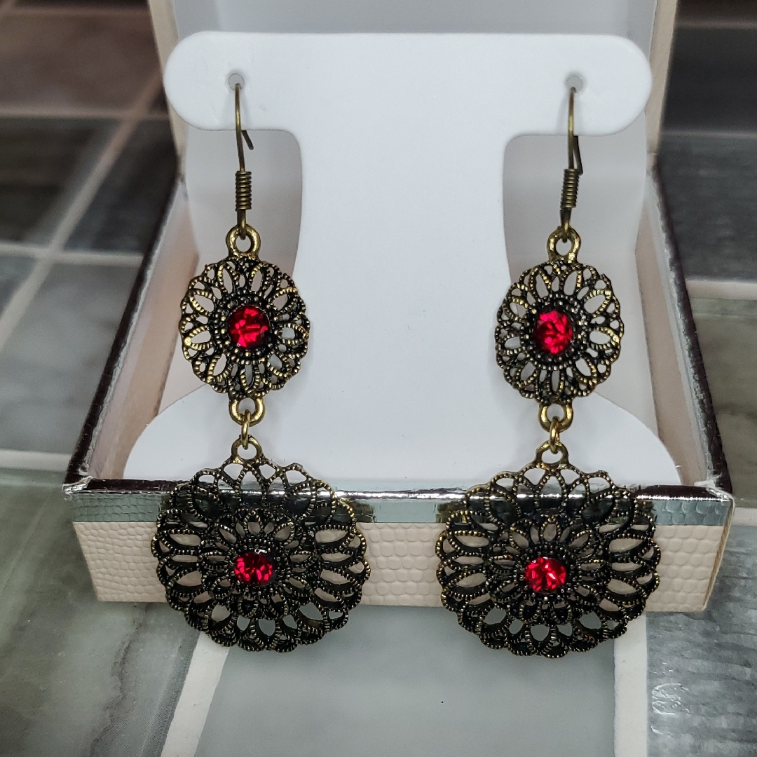 Elegant Red And Gold Dangle Earrings